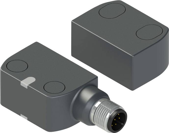 Rechteckige magnetische Schalter mit Anschlussanschlüssen, verwendet zur Überwachung von Positionen in Automatisierungssystemen.