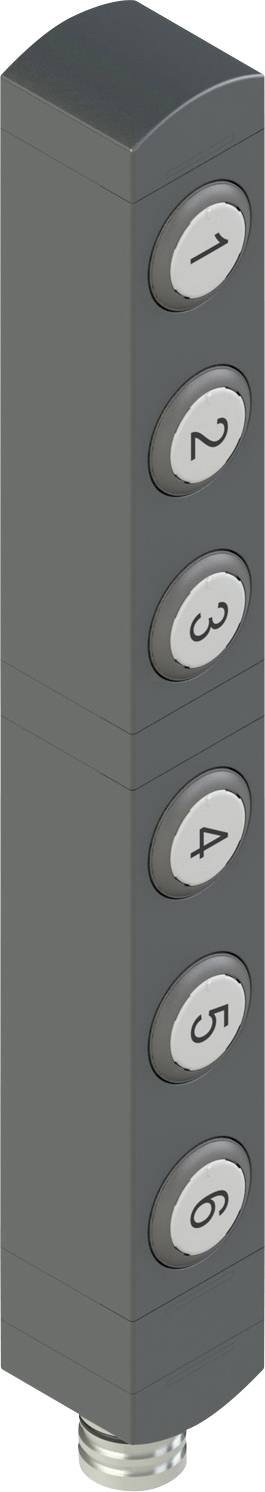 Rechteckige Tastatur mit sechs nummerierten Tasten, vertikal angeordnet, nummeriert von 1 bis 6.