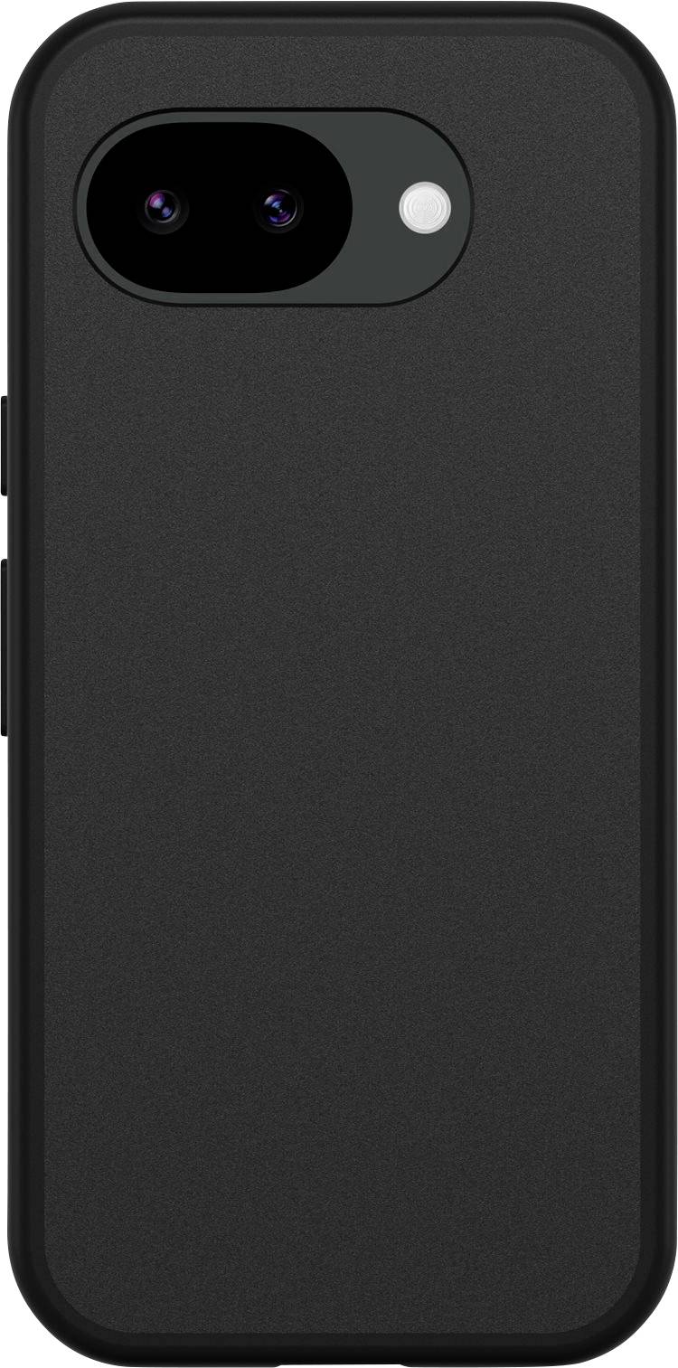 Schwarze Smartphone-Hülle mit erhöbenem Kameraausschnitt und doppeltem Objektivausschnitt oben links, von hinten dargestellt.