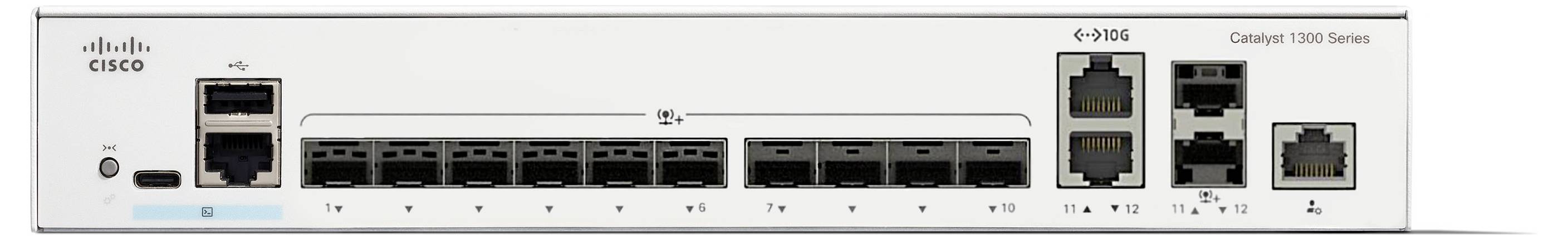 Rückansicht eines Cisco C9200 Switches mit mehreren Netzwerkports für die Konnektivität.