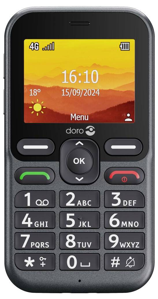 Ein schwarzes Mobiltelefon mit farbigem Bildschirm, der „16:10