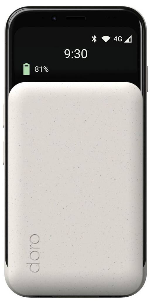Ein Smartphone mit weißem Gehäuse, das auf dem Bildschirm eine Uhrzeit von 9:30, eine 4G-Verbindung und einen Akkuladestand von 81% anzeigt.
