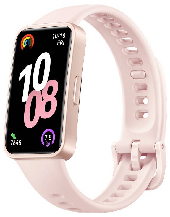 Eine elegante rosa Smartwatch, die das Datum 