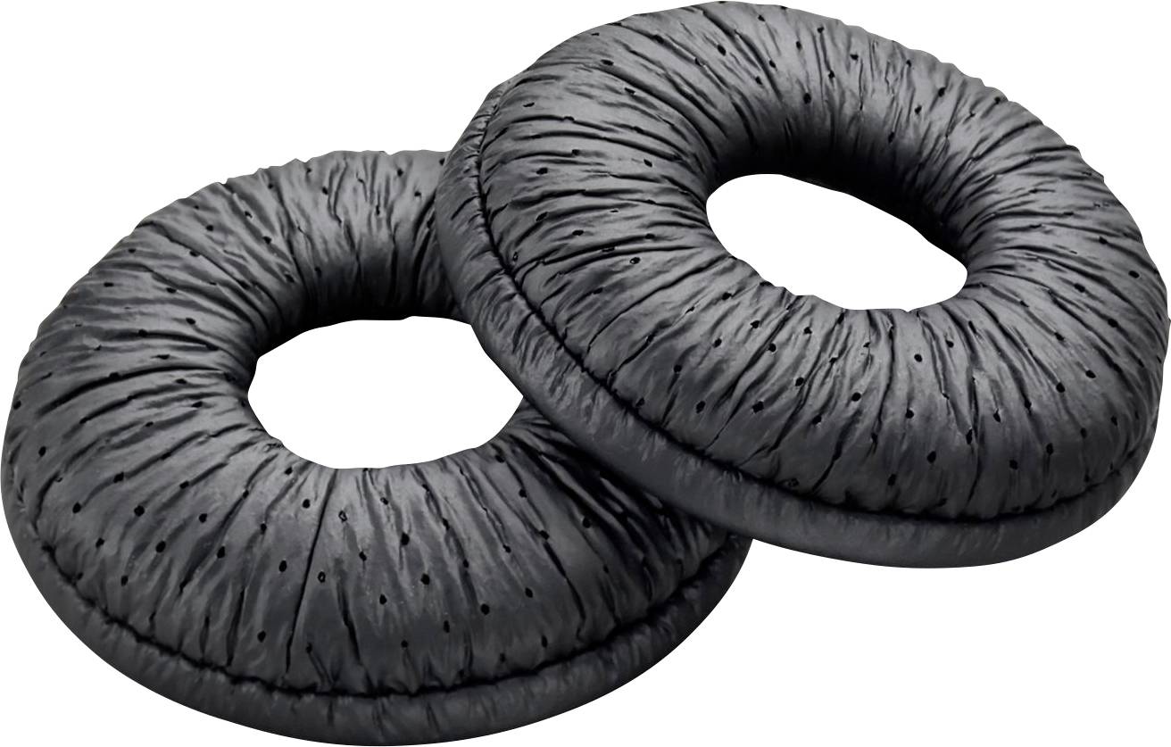 Zwei schwarze Ersatz-Ohrpolster mit leicht strukturierter Oberfläche, entwickelt für Kopfhörer, auf weißem Hintergrund gezeigt.