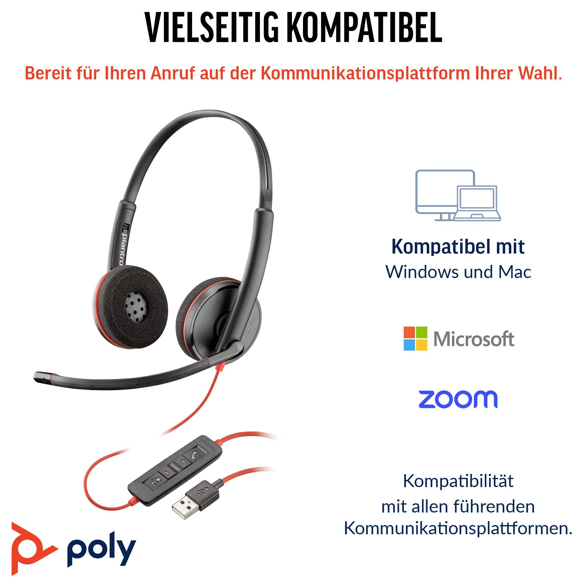 HP Poly BW 3220 USB-C HS +USB-C/A Bulk Eingabe / Ausgabe Kopfhörer & Headsets