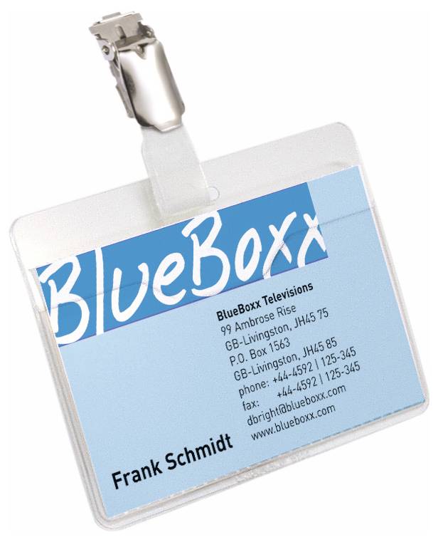 Ein Namensschild mit „BlueBoxx Televisions
