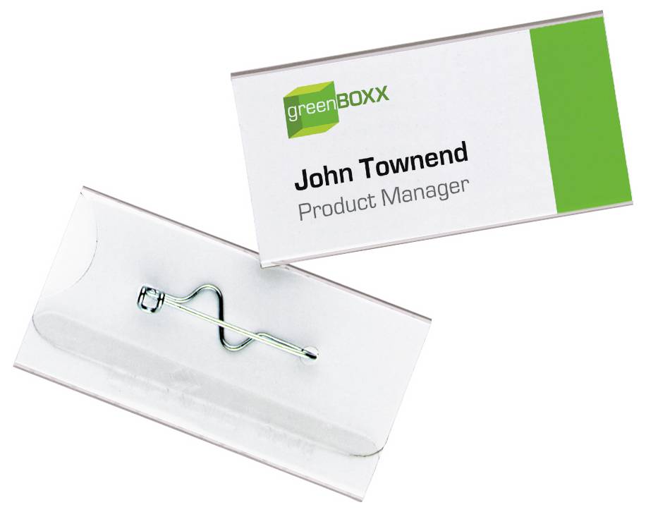 Ein Namensschild zeigt „greenBOXX, John Townend, Produktmanager