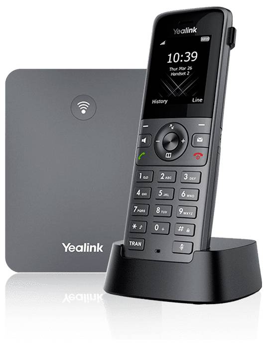 Vorder- und Rückansicht eines schwarzen Smartphones mit einer einfachen Benutzeroberfläche mit großen Symbolen für „Telefon