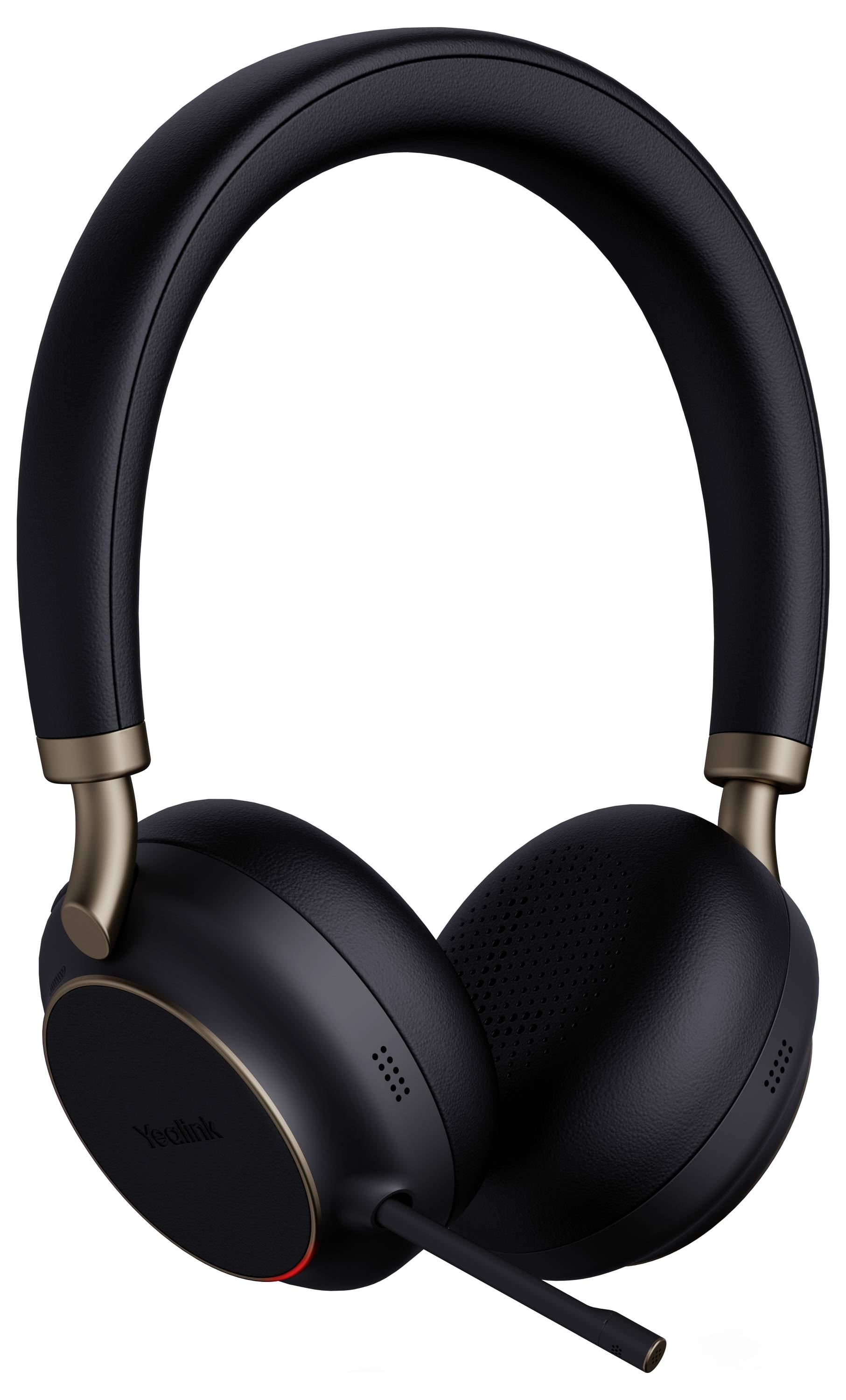 Kabelloses schwarzes Over-Ear-Headset mit Mikrofon, ausgestattet mit gepolsterten Ohrmuscheln und verstellbarem Kopfbügel.