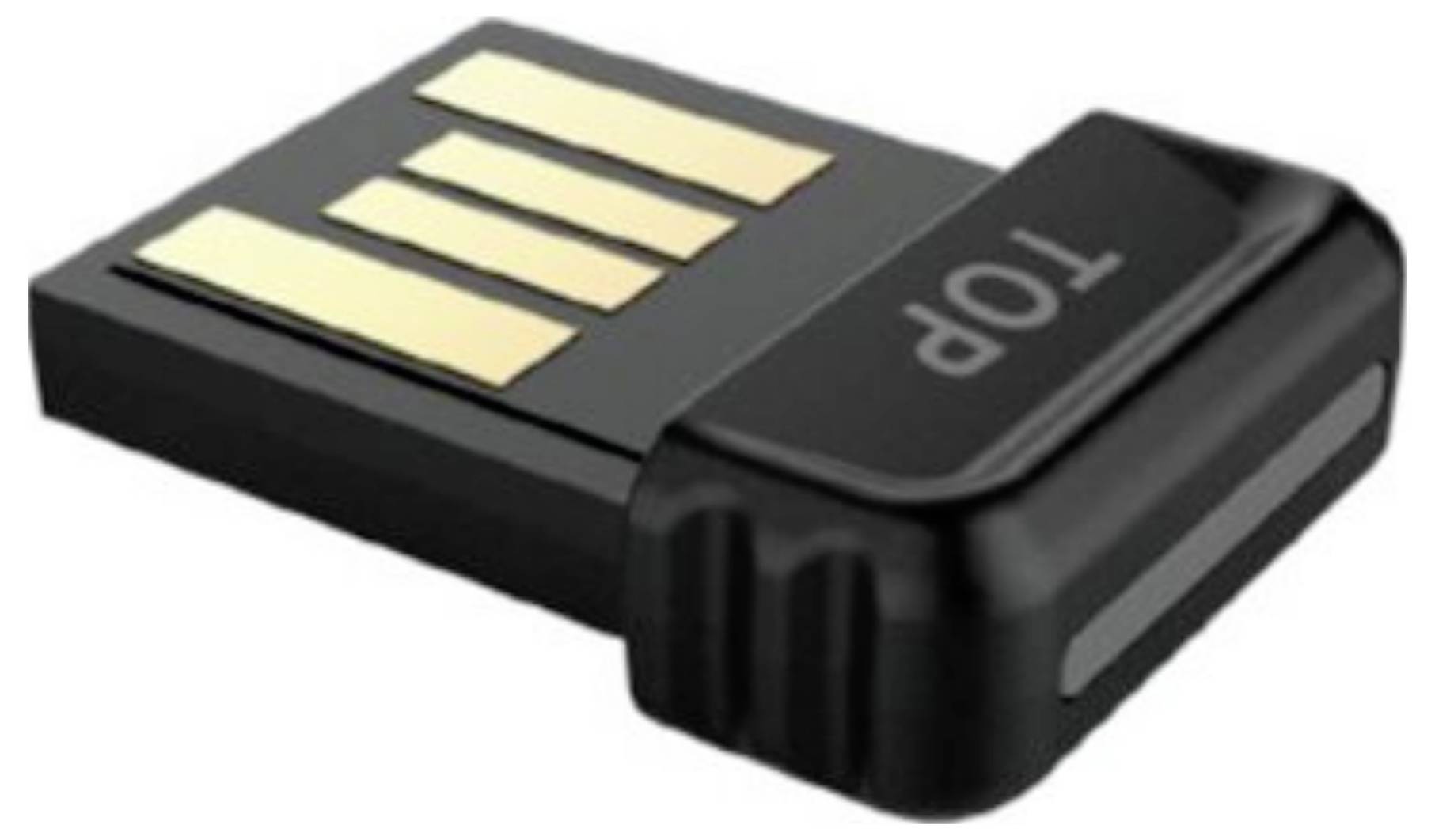 Ein kleines schwarzes USB-Gerät mit vergoldeten Steckern, die mit 
