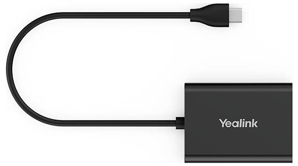 Schwarzer USB-C-Adapter mit der Marke „Yealink