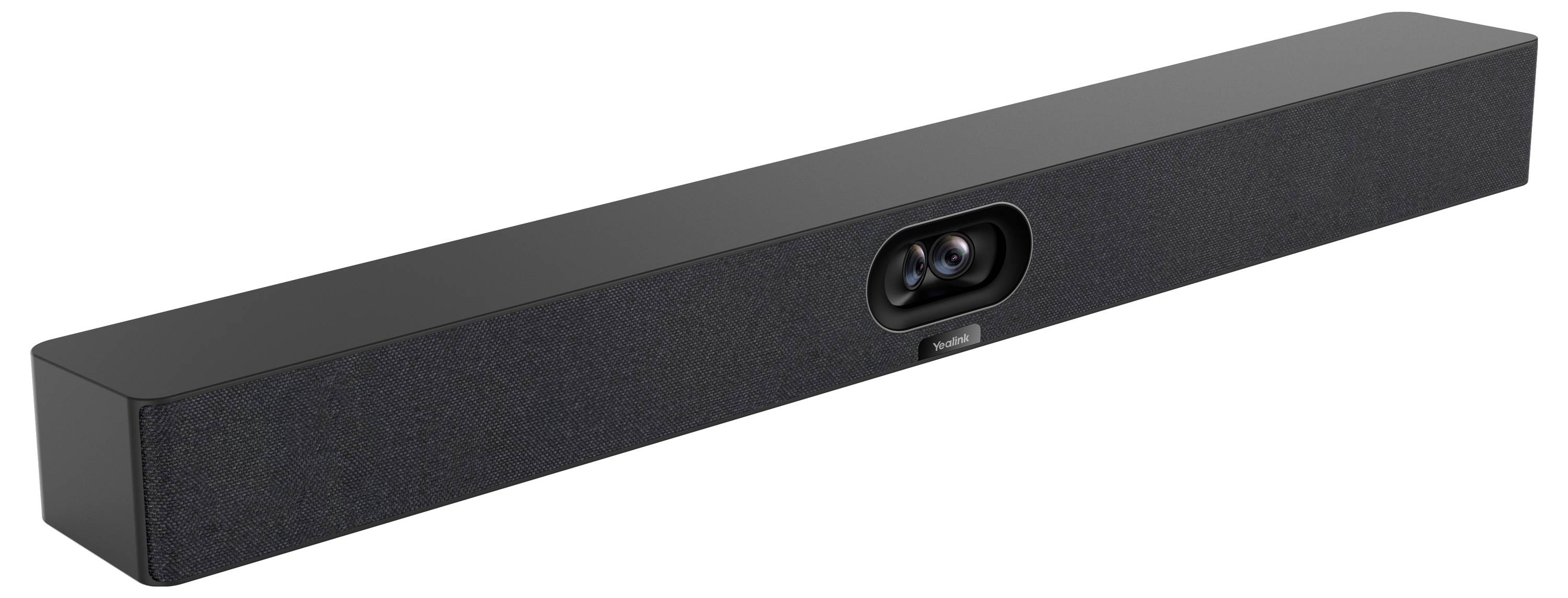 Eine elegante schwarze Soundbar mit einer zentralen Kamera und einem Mikrofon, mit der Aufschrift „PHILIPS