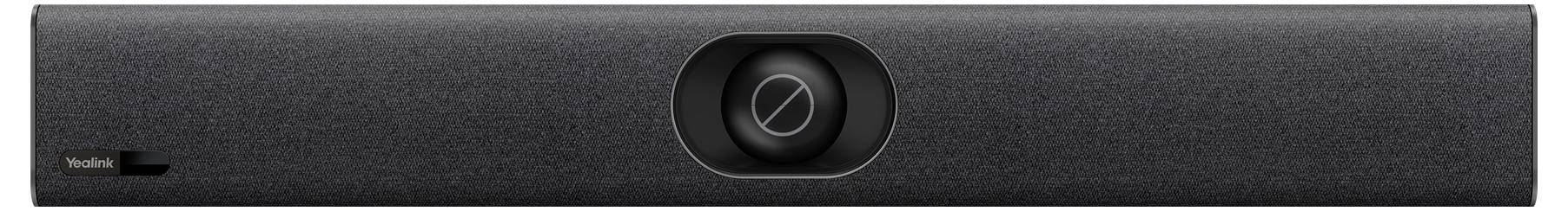 Eine schwarze Soundbar mit zentralem Lautsprecher; sie hat ein minimalistisches Design, das für moderne Home-Entertainment-Systeme geeignet ist.