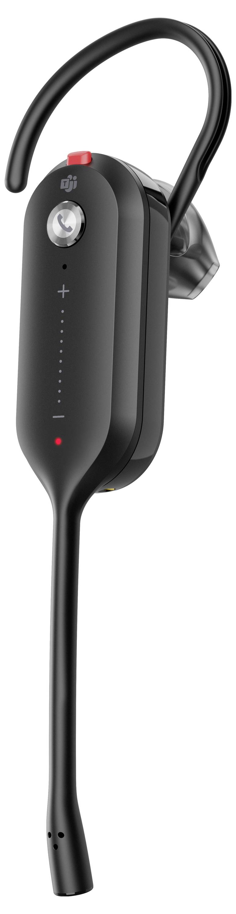 Ein schwarzes Bluetooth-Headset mit einer Oherschleife und langem Mikrofonausleger wird gezeigt, entwickelt für freihändige Kommunikation.