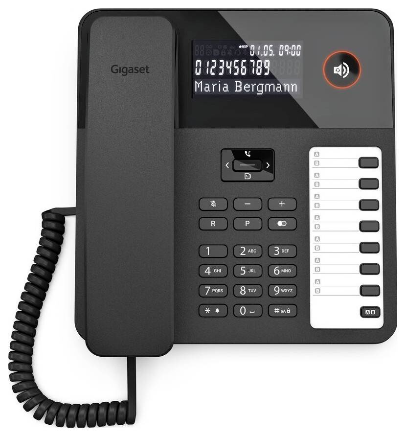 Gigaset DESK 600 Schnurgebundenes Telefon, analog für Hörgeräte kompatibel, Optische Anrufsignalisierung, Wahlwiederholung Schwarz
