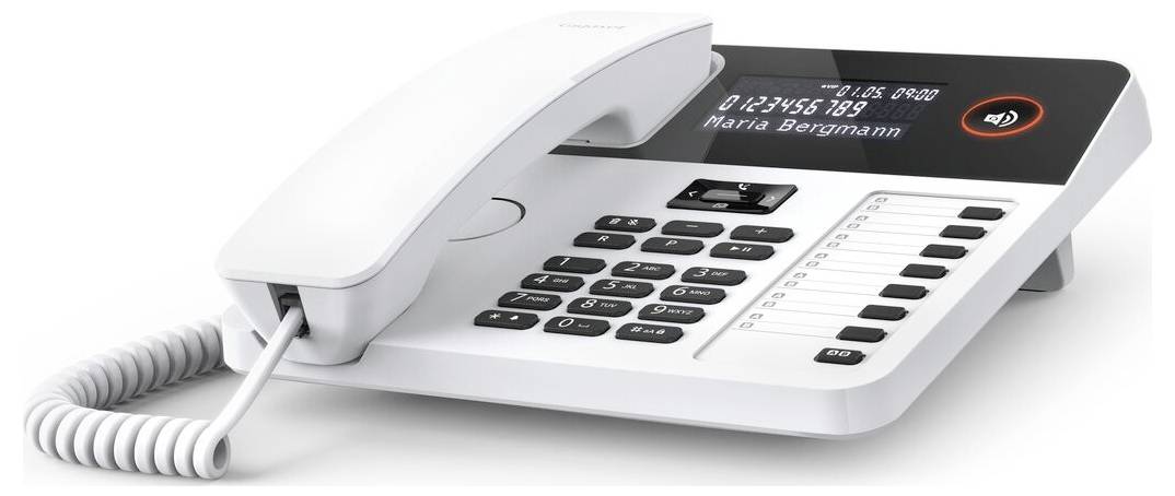 Gigaset DESK 600 Schnurgebundenes Telefon, analog für Hörgeräte kompatibel, Optische Anrufsignalisierung, Wahlwiederholung Weiß