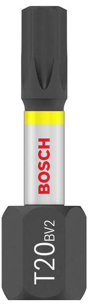 Torx-Schraubendreherbit T20 von Bosch, gekennzeichnet mit 'T20B/V2', mit sechskantiger Basis und schwarzer Spitze für Präzisionsbefestigungen.