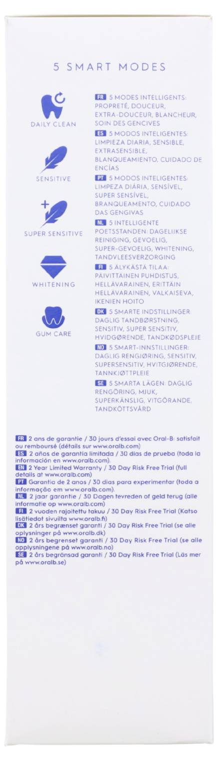 Das Bild zeigt eine Liste von 5 intelligenten Modi für ein Mundpflegeprodukt: 