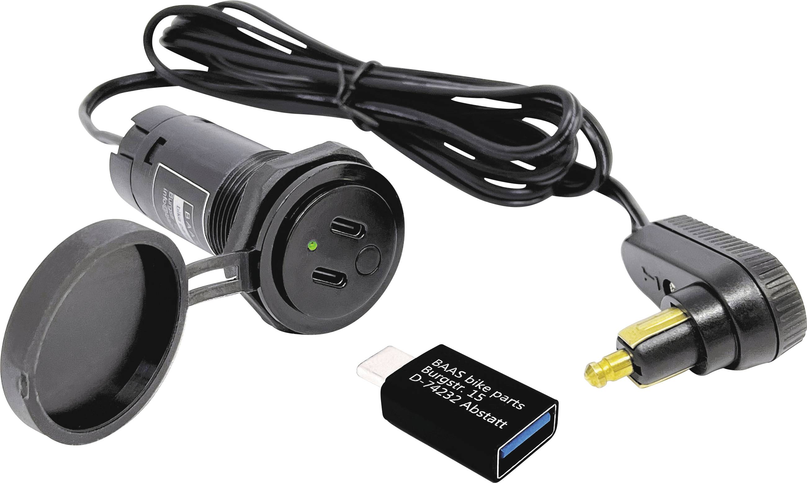 Ein USB-Adapter mit Verbindungskabel und Stecker.
