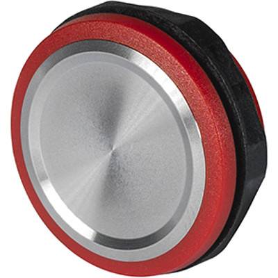 Ein kreisförmiger roter Magnet mit metallischem Zentrum wird gezeigt. Er scheint ein Industrie- oder Gebrauchsmagnet zu sein, der für schwere Arbeiten konzipiert ist.