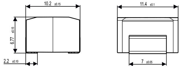 Technische Zeichnung einer zylindrischen Komponente mit Abmessungen: Höhe 12,7 mm, Durchmesser 10 mm, zusätzliche Details gekennzeichnet.