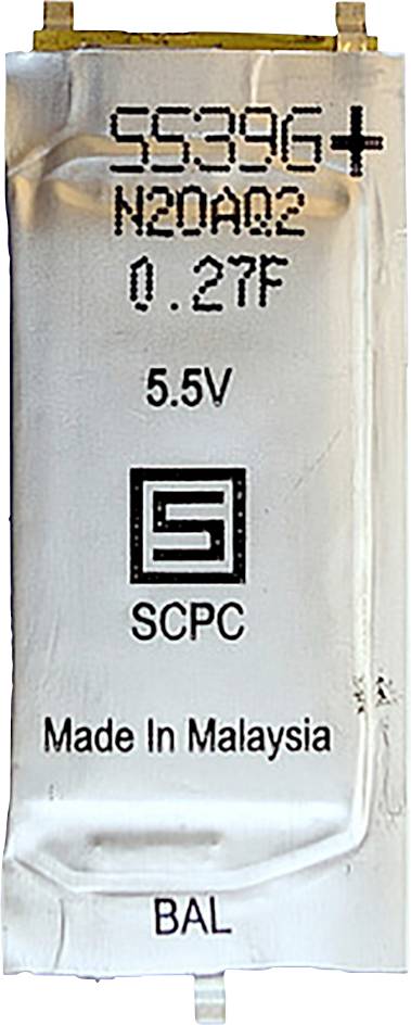SCPC 5,5V 0,27F Kondensator, gekennzeichnet mit S539G+ N20A02. Hergestellt in Malaysia.
