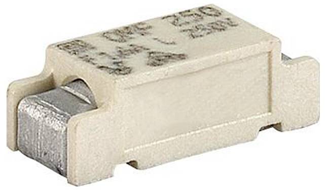 Ein beiges rechteckiges elektronisches Bauteil, wahrscheinlich eine Sicherung, mit metallischen Enden, konzipiert zum Schutz von Stromkreisen.