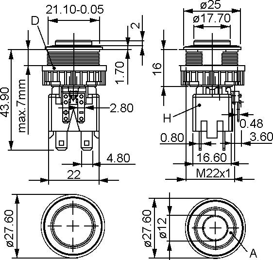 Schurter 1241.6834.1124000 Druckschalter 250 V/AC 12A Blau (Ø) 22mm IP64 1St.