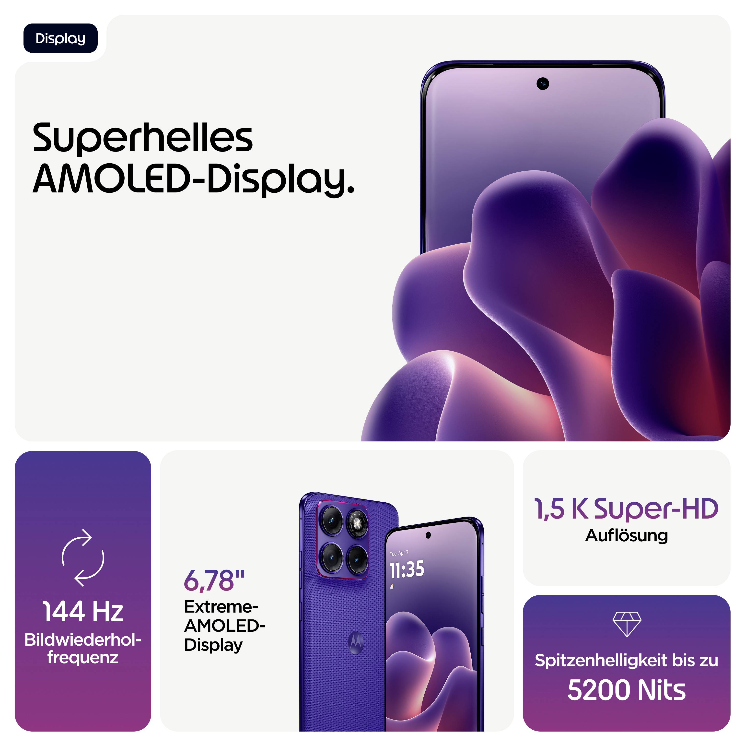 Telefon-Werbung mit hellem AMOLED-Display, 144 Hz Aktualisierungsrate, 6,78