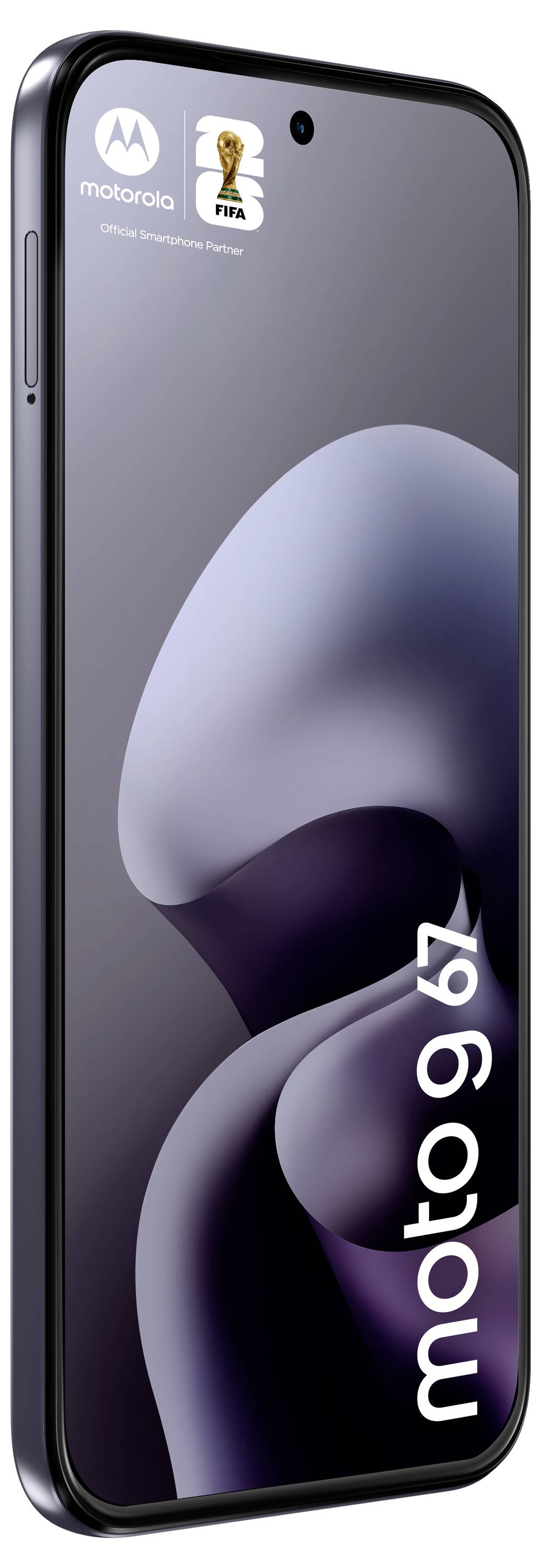 Smartphone mit elegantem Design und gekrümmtem Kantenbildschirm. Der Bildschirm zeigt die Markenbezeichnung „moto g42