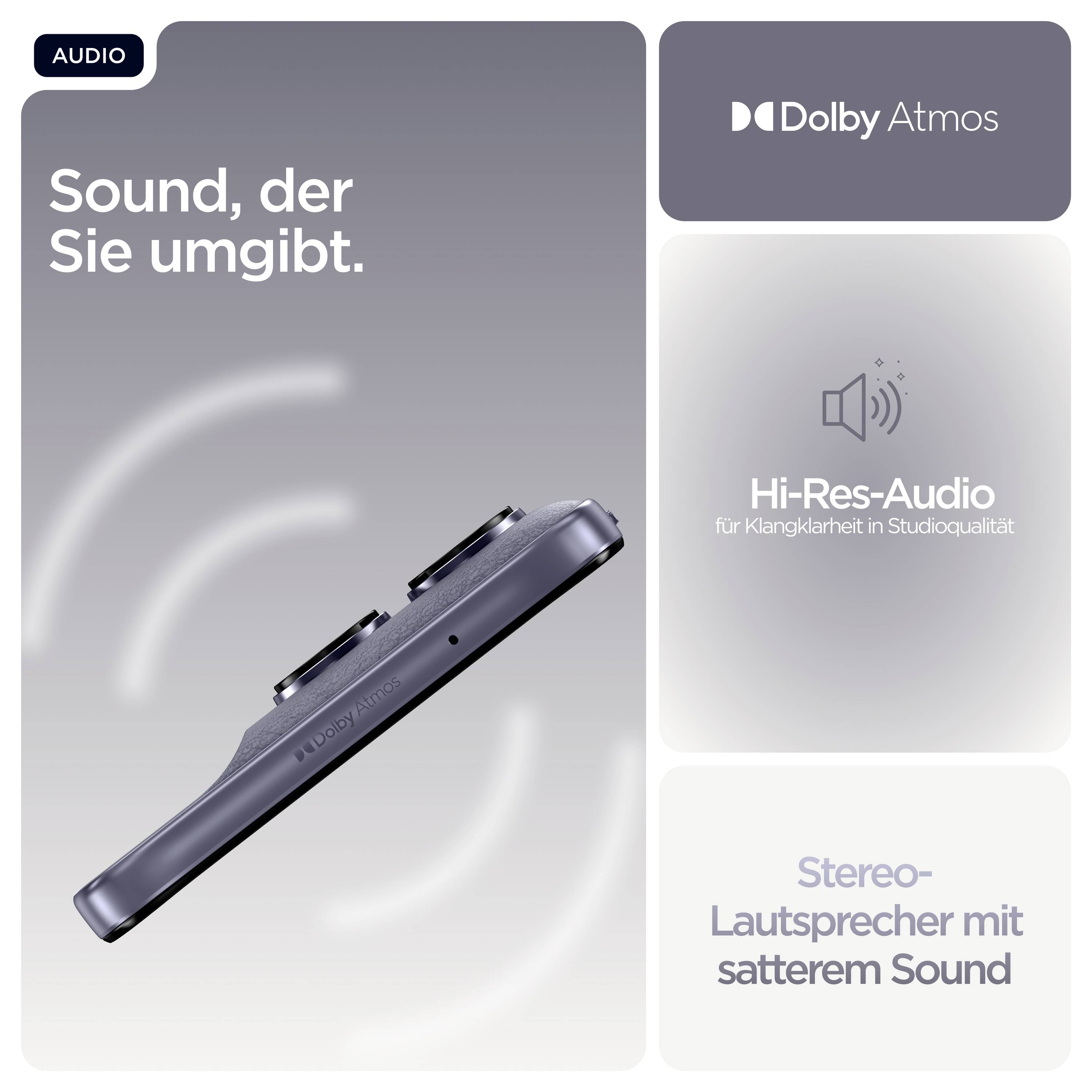 Ein Smartphone mit Dolby Atmos Sound-Funktionen, das 