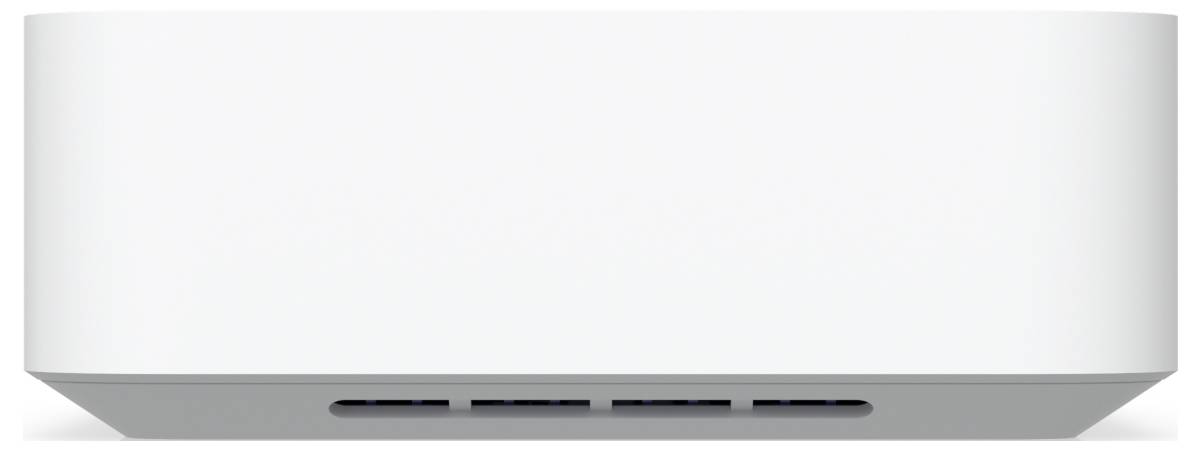 Ein rechteckiges weißes elektronisches Gerät mit vier sichtbaren Anschlüssen auf der Vorderseite, wahrscheinlich für Konnektivitätszwecke.