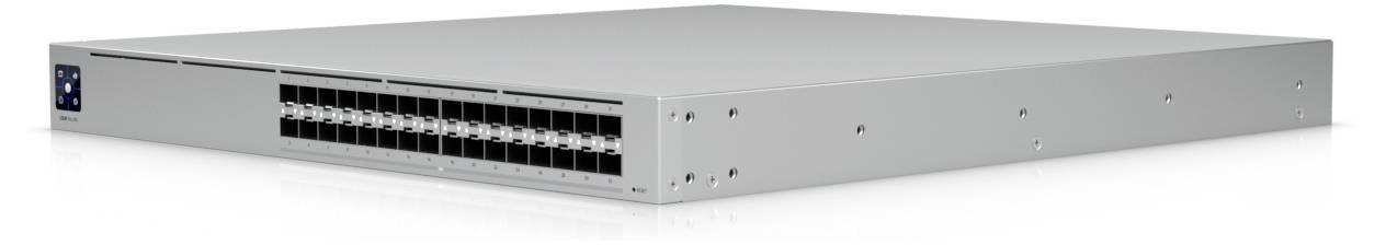 Ein Netzwerk-Switch mit mehreren Ethernet-Anschlüssen auf der Frontplatte, untergebracht in einem eleganten, rechteckigen Metallgehäuse für die Datenkonnektivität.