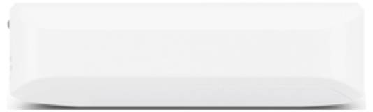 Ein weißes rechteckiges Objekt, das einem Radiergummi ähnelt, vor einem einfachen Hintergrund.