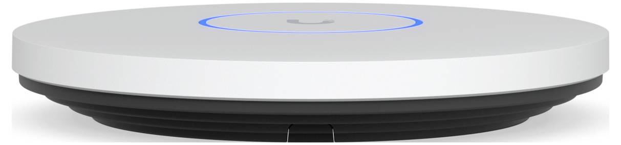 Ein runder weißer kabelloses Zugangspunkt mit einem leuchtenden blauen Kreis oben, entwickelt für die Montage an Decken, um die Netzwerkkonnektivität zu verbessern.