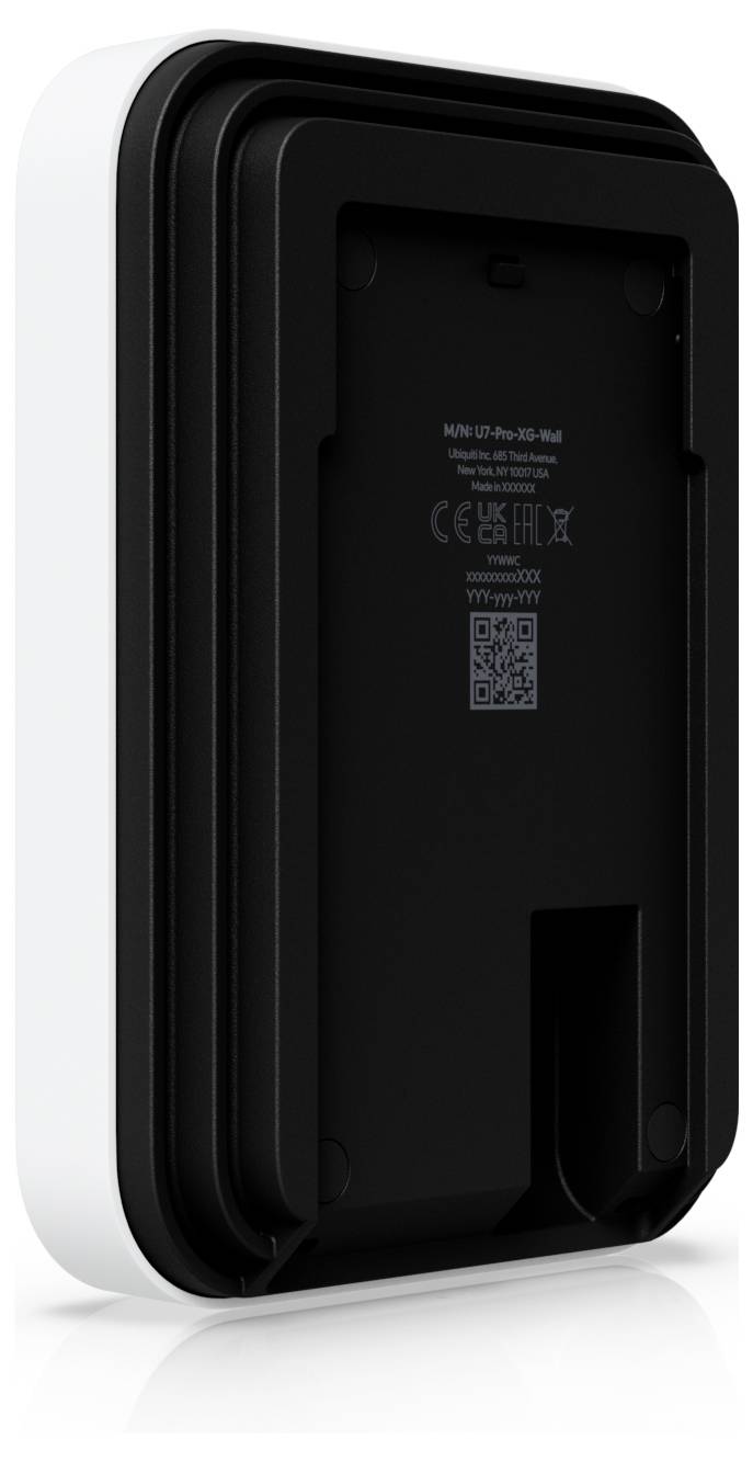 Ein weiß-schwarzes rechteckiges elektronisches Gerät mit geschichteter Bauweise, möglicherweise ein Modem oder Router, in einer Seitenansicht dargestellt.