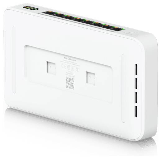 Ein weißer WLAN-Router mit mehreren Kontrollleuchten und Anschlüssen auf der Oberseite, mit einem eleganten, rechteckigen Design mit abgerundeten Kanten.