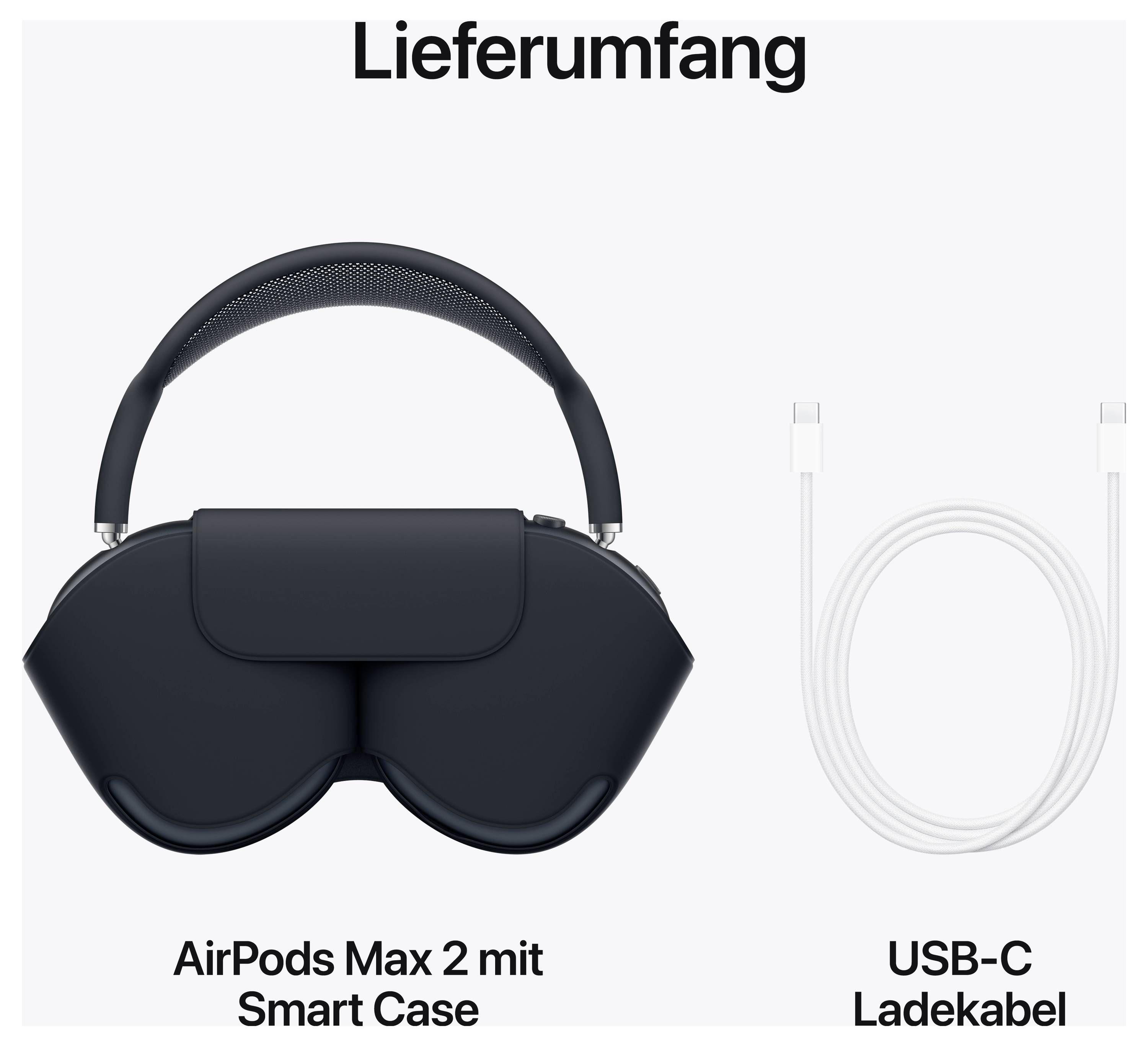 Lieferumfang: AirPods Max 2 mit Smart Case und USB-C-Ladekabel.