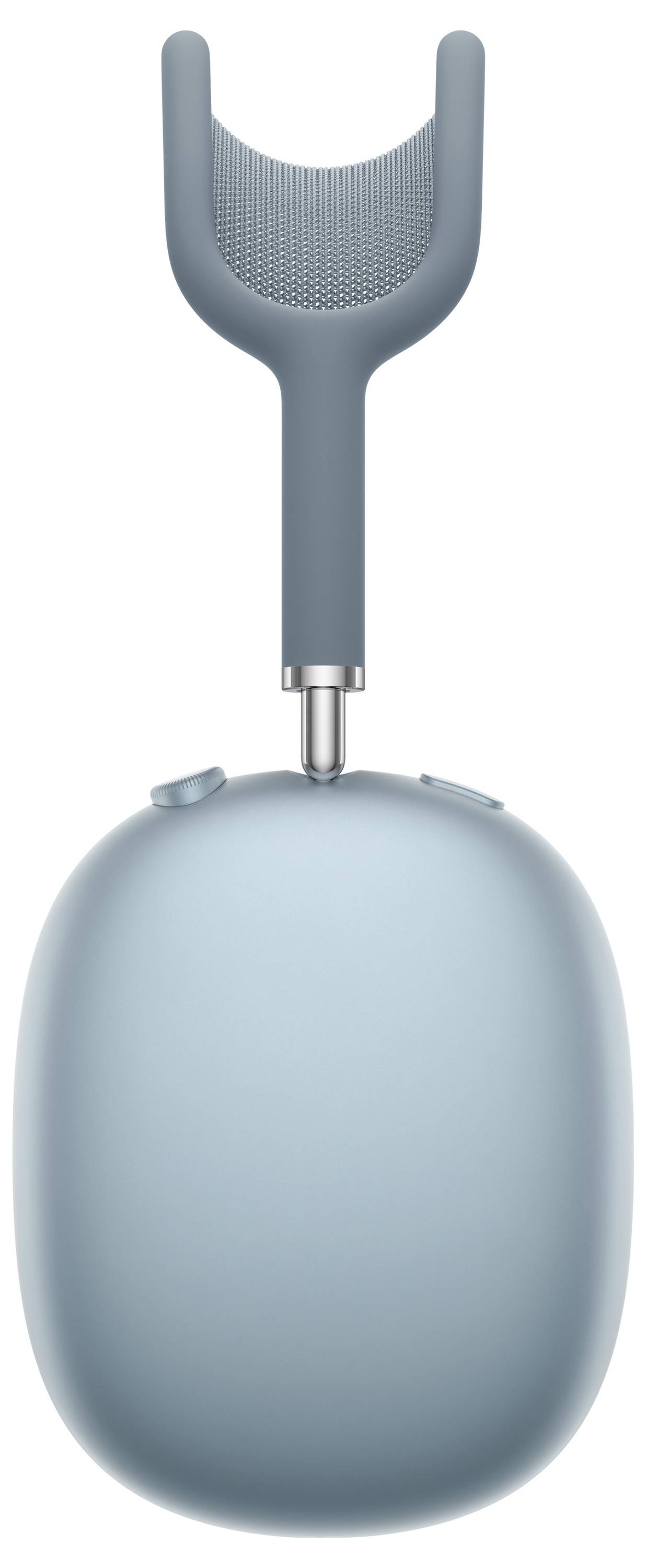 Ein einzelnes blaues Over-Ear-Kopfhörer, das die Ohrmuschel und den Metallstecker mit einem mit Mesh bedeckten Kopfbügel zeigt.