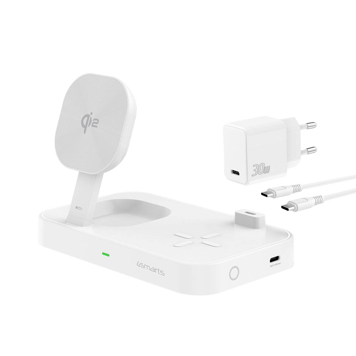 4smarts Trident - Kabelloses Ladegerät - Qi2 + AC-Netzteil - 25 Watt - 1 A - 2 Ausgabeanschlussstellen (24 pin USB-C)