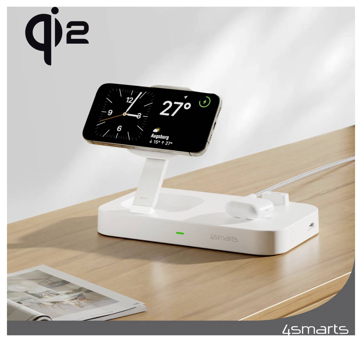 4smarts Trident - Kabelloses Ladegerät - Qi2 + AC-Netzteil - 25 Watt - 1 A - 2 Ausgabeanschlussstellen (24 pin USB-C)