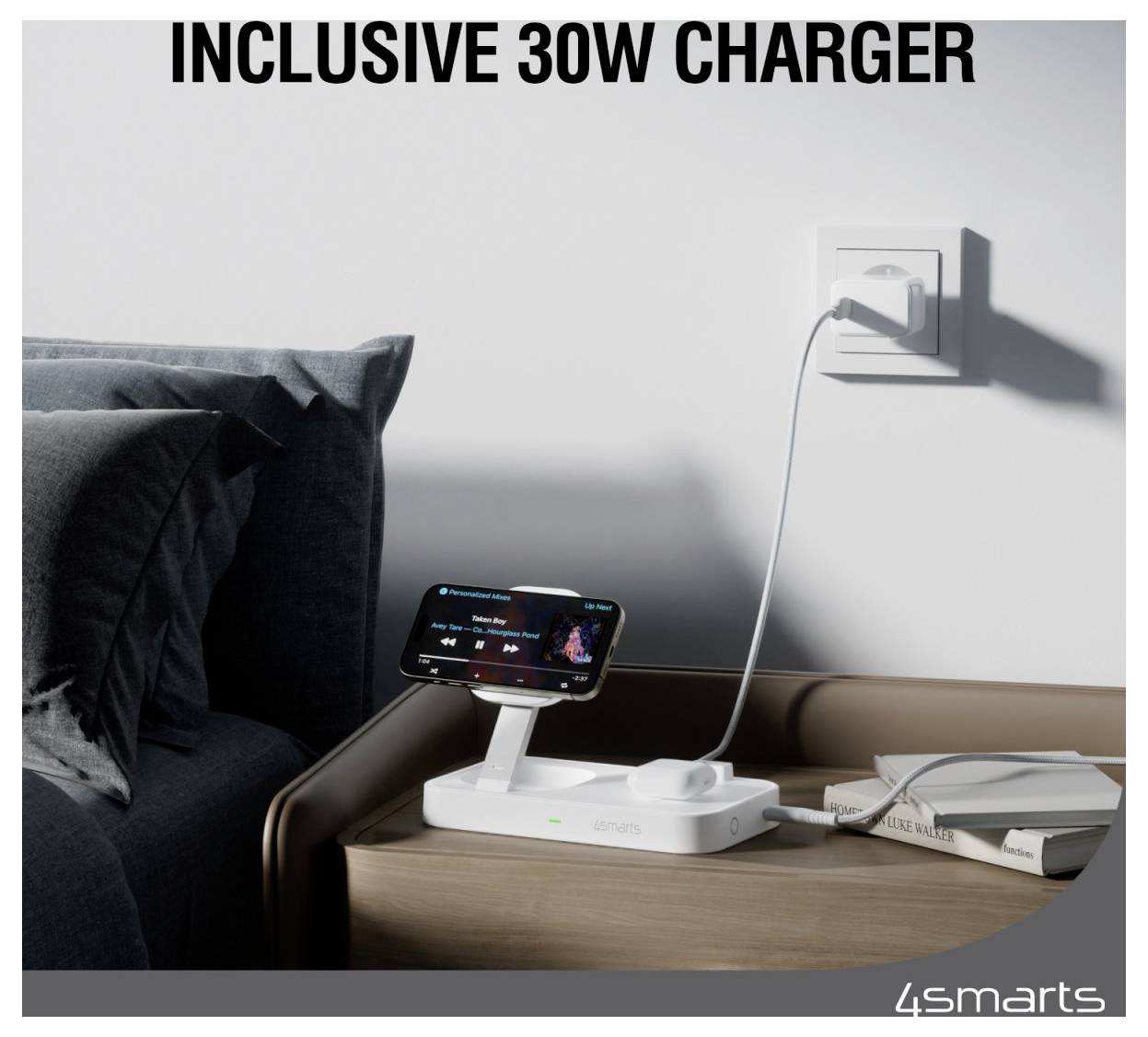 4smarts Trident - Kabelloses Ladegerät - Qi2 + AC-Netzteil - 25 Watt - 1 A - 2 Ausgabeanschlussstellen (24 pin USB-C)