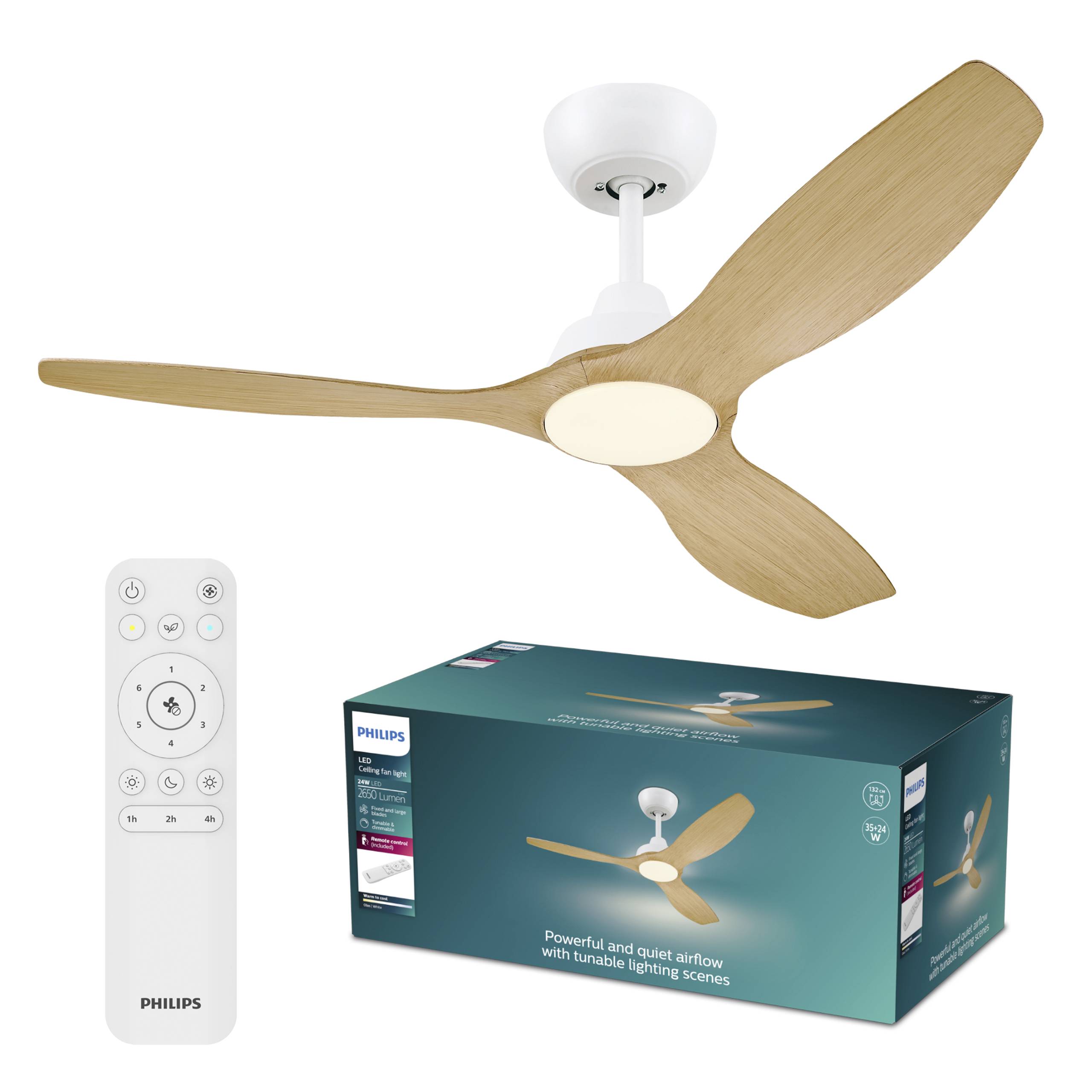 Philips LED Olas Deckenventilator 35 W mit Fernbedienung, Dimmbar
