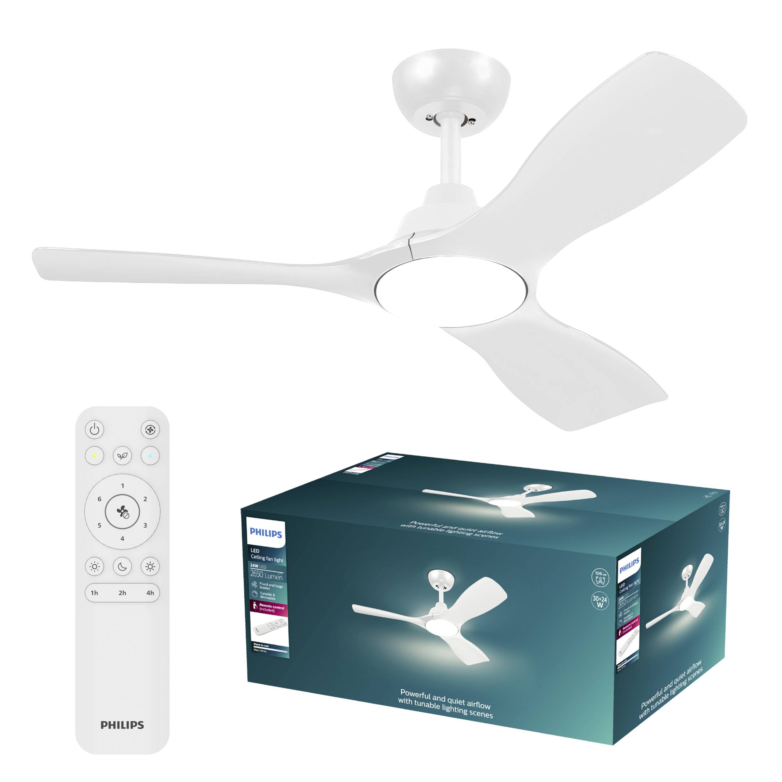 Philips LED Olas Deckenventilator 30W mit Fernbedienung, Dimmbar