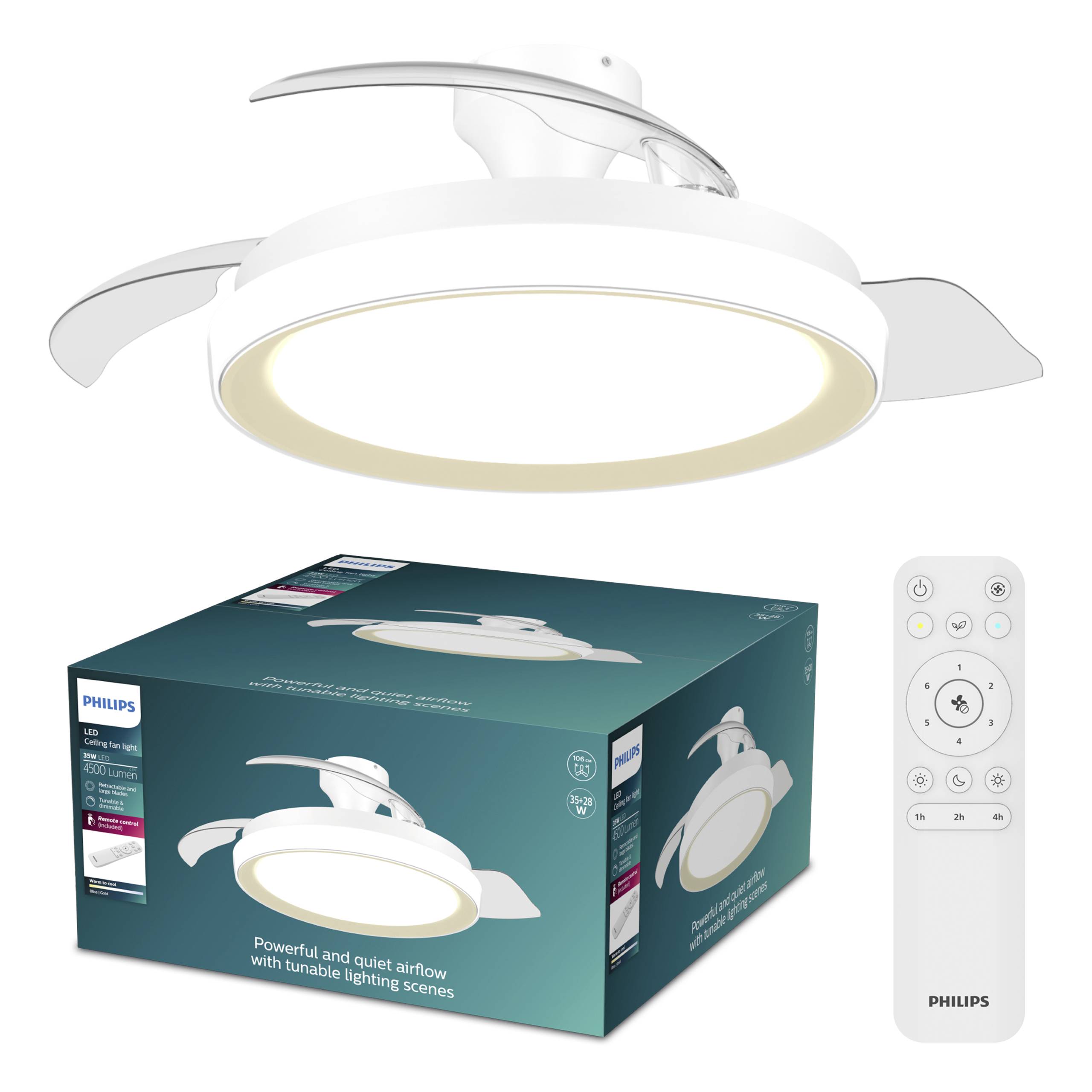 Philips LED Bliss Deckenventilator 28W mit Fernbedienung, Dimmbar