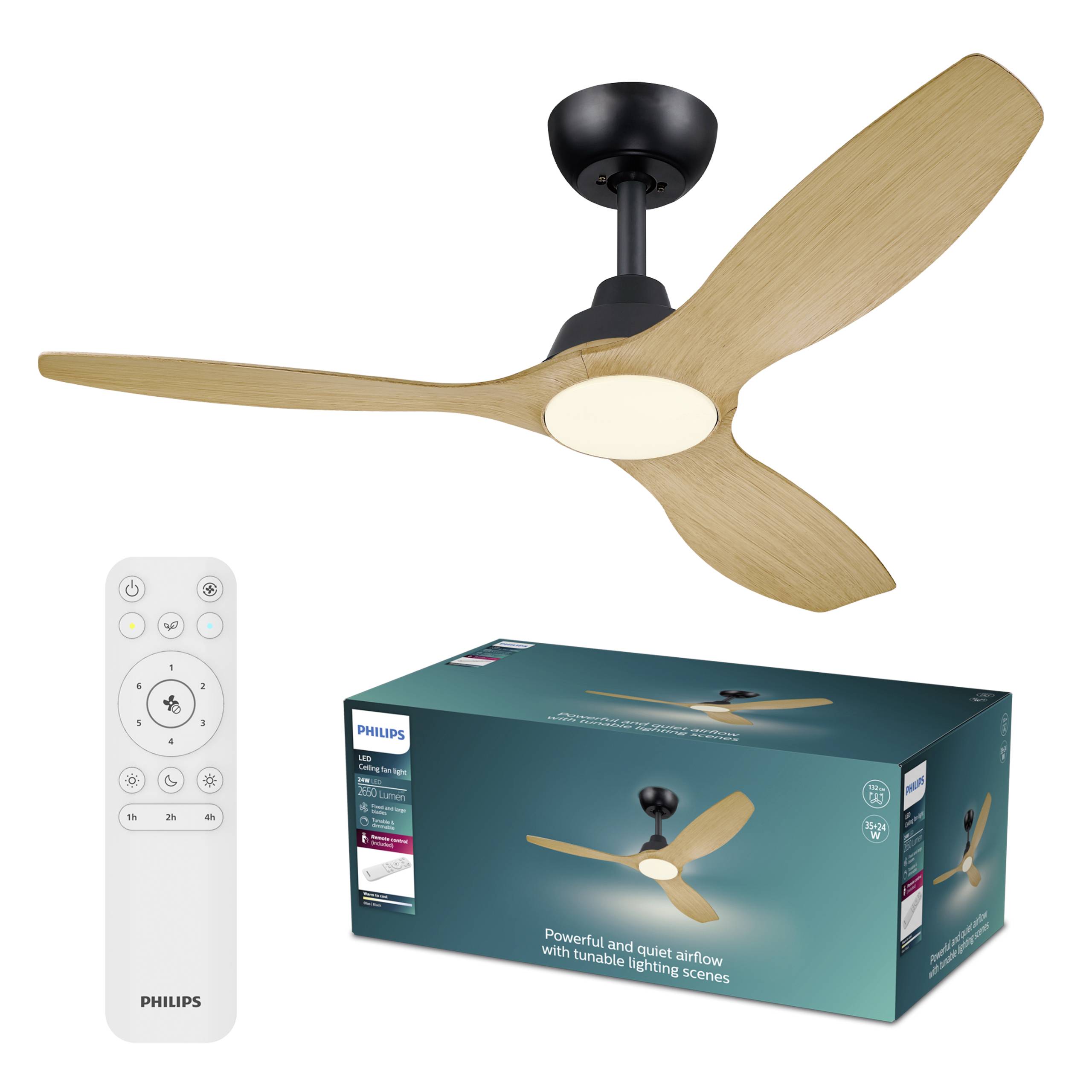 Philips LED Olas Deckenventilator 35W mit Fernbedienung, Dimmbar