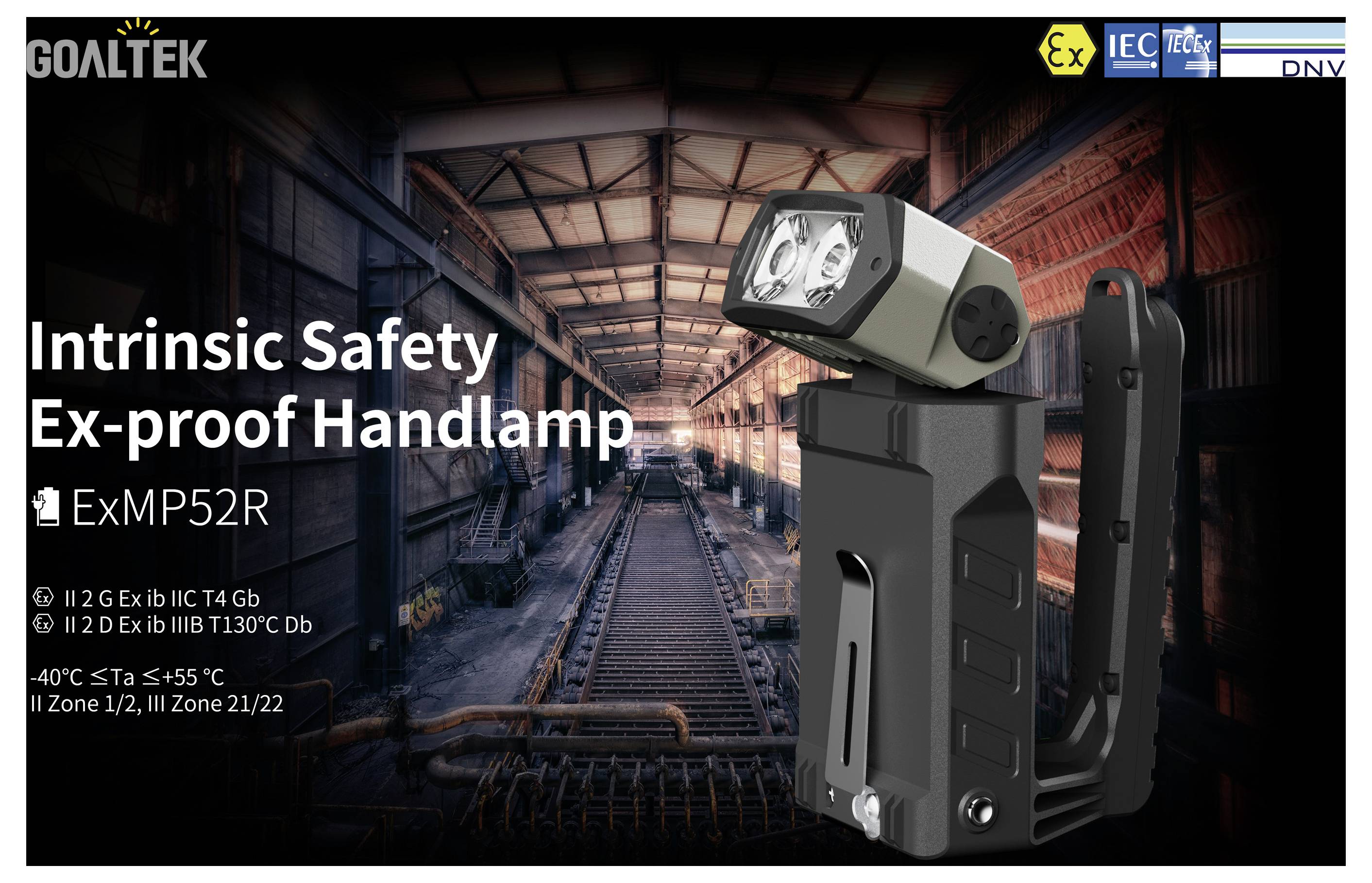 Werbebilder einer Goaltek „Intrinsic Safety Ex-proof Handlampe