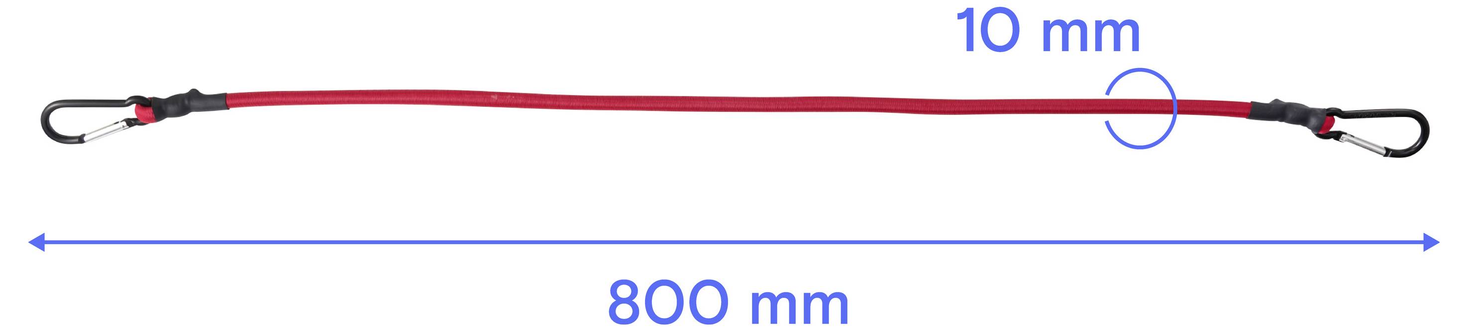 Rotes elastisches Trainingsband mit schwarzen Metallhaken an beiden Enden, zu einer Schlaufe aufgerollt auf weißem Hintergrund.