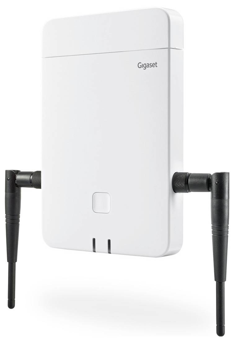 Blaues Poly-Feature-Phone frontal gezeigt mit Anrufemenü auf dem Bildschirm und physischen Tasten der Tastatur darunter.