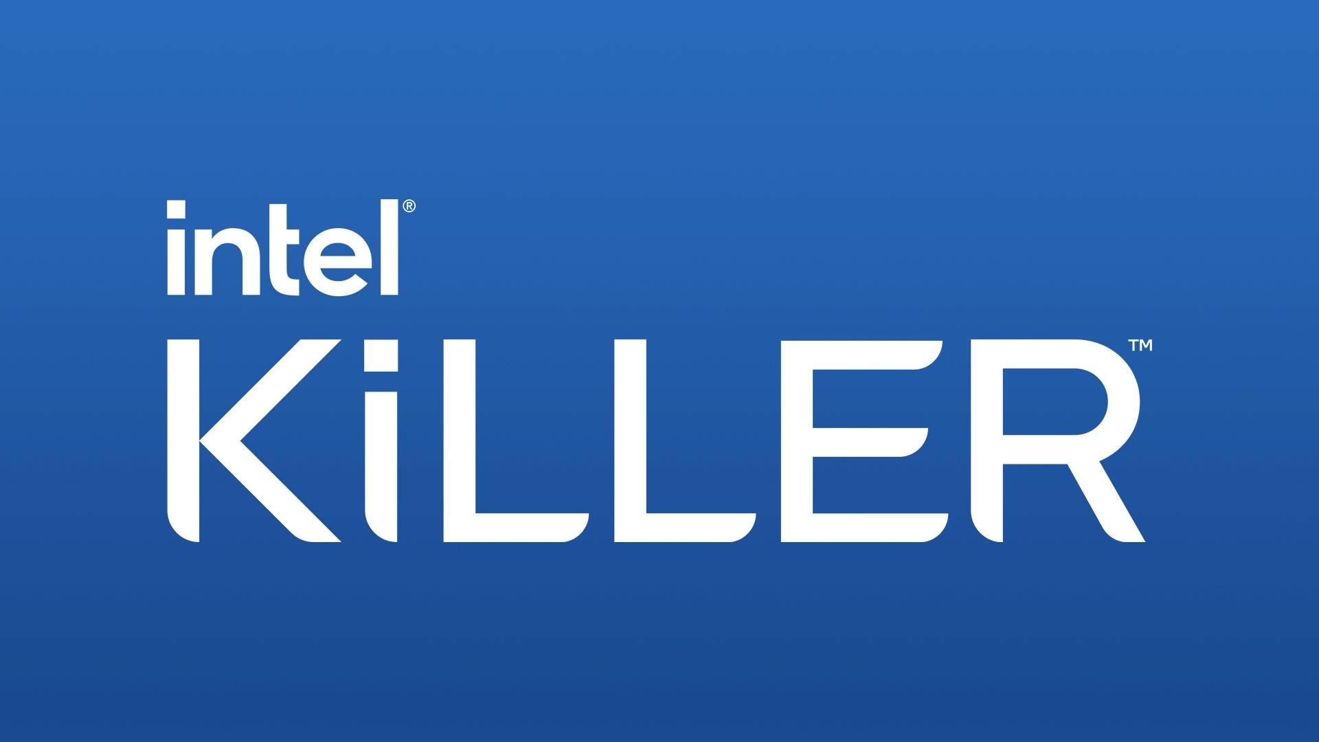 Blaues Intel Killer Logo mit dem Wort „intel